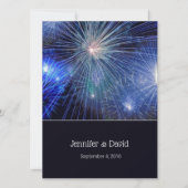 Blue Fireworks Wedding Invitation Kaart (Voorkant)
