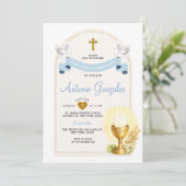 Blue First Holy Communion Invitation (Debout devant)