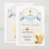 Blue First Holy Communion Invitation (Devant / Derrière)