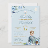 Blue First Holy Communion Invitation Chalice Boy (Devant)