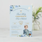 Blue First Holy Communion Invitation Chalice Boy (Debout devant)