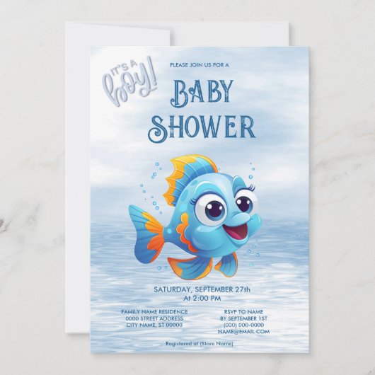 Blue Fish Baby shower Invitation Kaart (Voorkant)