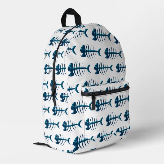 Blue Fish Botten Pattern Bedrukte Rugzak (Achterkant Hoek Links)