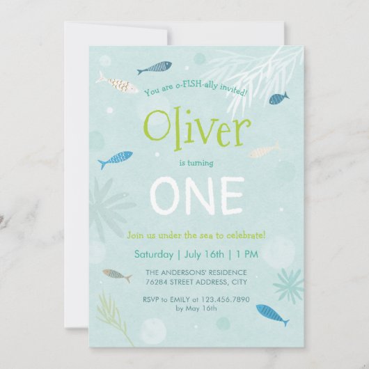 Blue Fish Kids Verjaardagsfeest Kaart (Voorkant)