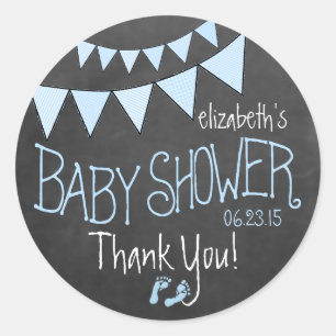 Blue Flag Bunting op Chalkboard Look Baby shower Ronde Sticker