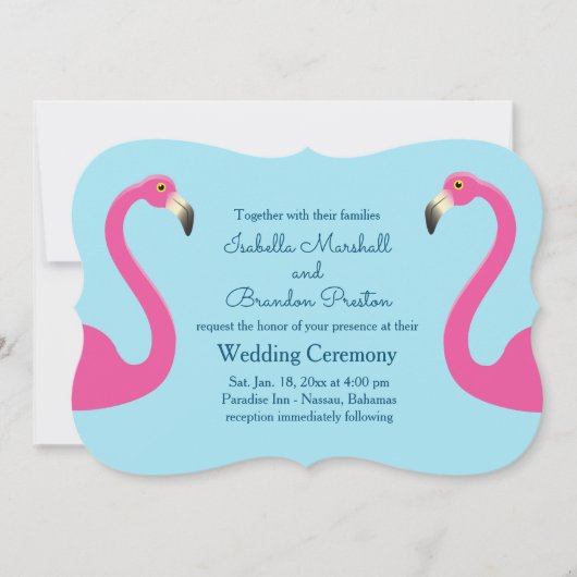 Blue Flamant rose Beach Wedding Invitation (Devant)
