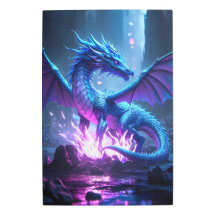 Blue Flame Dragon - Fantasy Metal Wall Art