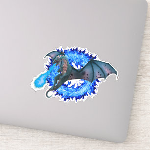Blue Flame Fire Ademende Dragon Fantasy Sticker
