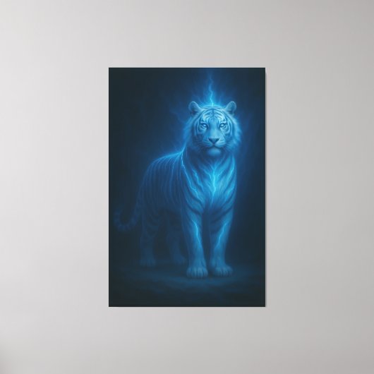 Blue Flame Lightning White Tiger – Celestial Storm Canvas Afdruk (Voorkant)