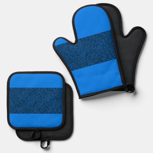 Blue Flame Oven Mitts & Pot Houders Set (Voorkant / Achterkant)