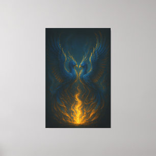 Blue Flame Phoenix Twins – Fijne Kunst Mythologisc Canvas Afdruk