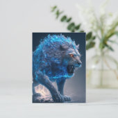 Blue Flames Fire Lion Briefkaart (Staand voorkant)