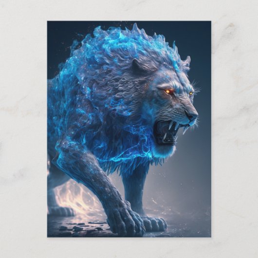 Blue Flames Fire Lion Briefkaart (Voorkant)