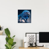 Blue Flames Fire Lion Poster (Thuiskantoor)