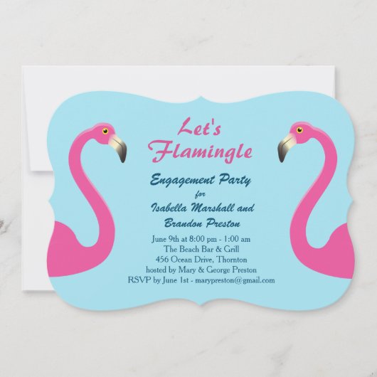 Blue Flamingo Beach Engagement Party - Uitnodiging (Voorkant)