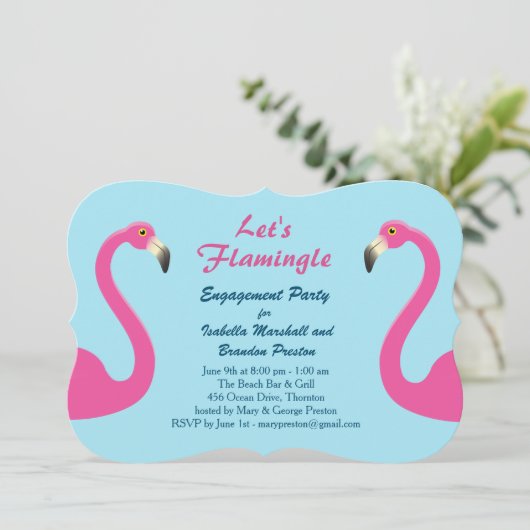 Blue Flamingo Beach Engagement Party - Uitnodiging (Staand voorkant)