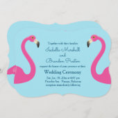 Blue Flamingo Beach Wedding Invitation Kaart (Voorkant / Achterkant)