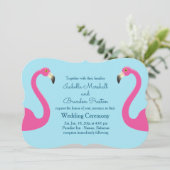 Blue Flamingo Beach Wedding Invitation Kaart (Staand voorkant)