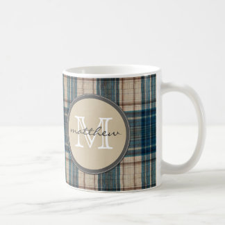 Blue Flannel Background Monogram Koffiemok