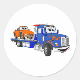 Blue Flatbed Tow Truck Ronde Sticker