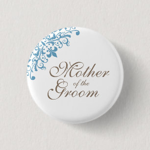 Blue Fleur de Lis Script Moeder van de bruidegom Ronde Button 3,2 Cm