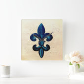 Blue Fleur de Lis Vierkante Klok (Huis)