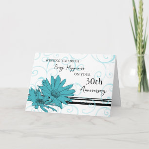 Blue Floral 30e bruiloft Jubileum Kaart