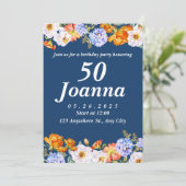 Blue Floral 50e anniversaire Invitation (Debout devant)