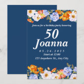 Blue Floral 50e anniversaire Invitation (Devant / Derrière)