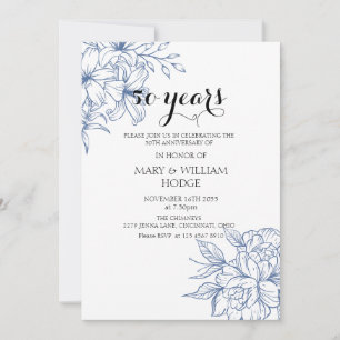  Blue Floral 50ste huwelijksverjaardag Kaart