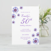 Blue Floral 50th Birthday Party Invitation (Debout devant)