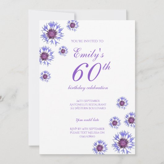 Blue Floral 60e anniversaire de fête Invitation (Devant)