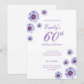 Blue Floral 60e anniversaire de fête Invitation (Devant / Derrière)