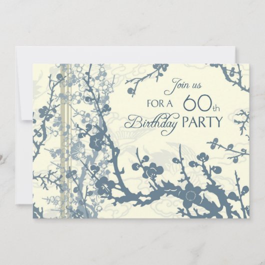 Blue Floral 60th Birthday Party Invitation Cards Kaart (Voorkant)
