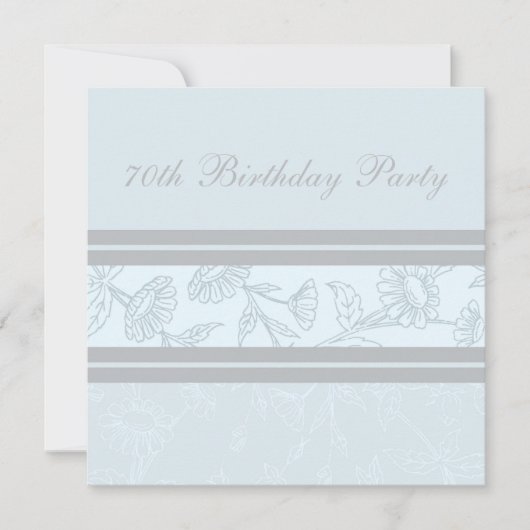 Blue Floral 70th Birthday Party Kaart (Voorkant)