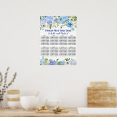 Blue Floral 8-Table Wedding Seating Chart Poster (Keuken)