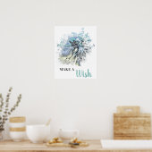 *~* Blue Floral Abstract DANDELION maakt een wens Poster (Keuken)