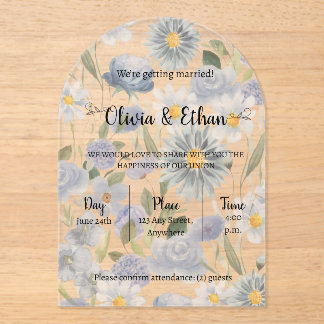 Blue Floral Acrylic Wedding Invitation Acryl Uitnodigingen