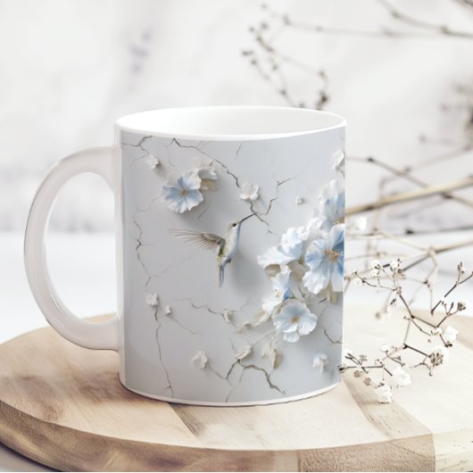 Blue Floral Add Name Hummingbird Coffee Mug