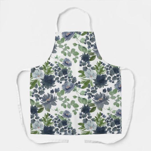 Blue Floral All-Over Print Apron Schort (Voorkant)