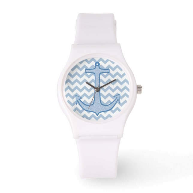 Blue Floral Anchor Horloge (Voorkant)