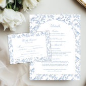 Blue Floral and Bird Toile Details Enclosure Cards Informatiekaartje