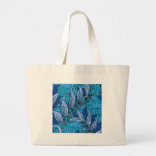 Blue Floral Antiek Boho Modern Grote Tote Bag