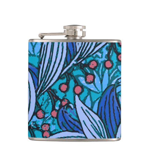 Blue Floral Antiek Boho Modern Heupfles (Voorkant)