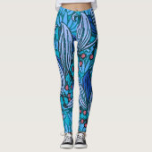 Blue Floral Antiek Boho Modern Leggings (Voorkant)