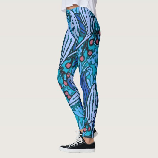 Blue Floral Antiek Boho Modern Leggings (Links)