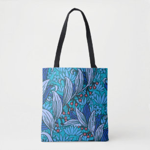 Blue Floral Antiek Boho Modern Tote Bag
