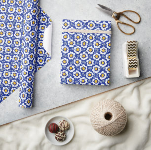Blue Floral Arabic Pattern Cadeaupapier