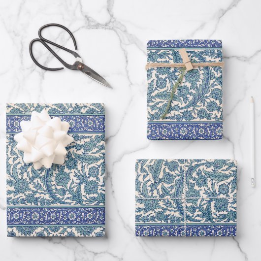 Blue  Floral Arabic Pattern Inpakpapier Vel (Voorkant)
