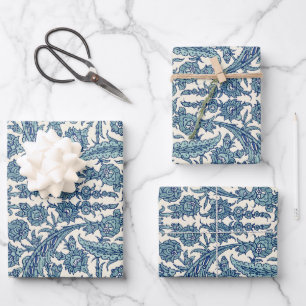 Blue  Floral Arabic Pattern Inpakpapier Vel